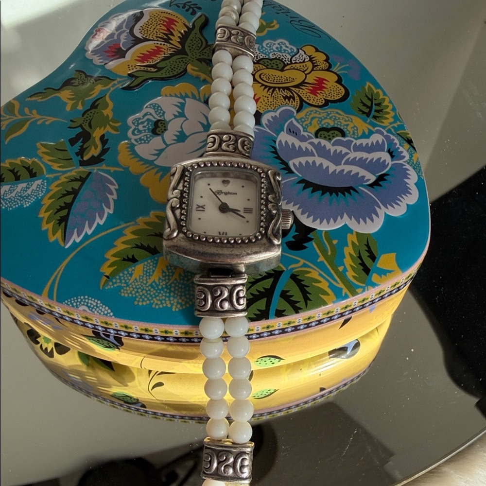 Brighton Emporia White Beaded Watch with Brighton Signature Silver Accents